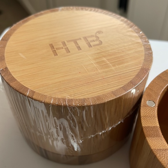 HTB Bamboo Salt Boxes (2)  With Magnetic Swivel Lid, 8.5oz Round Spice Container - Picture 3 of 4